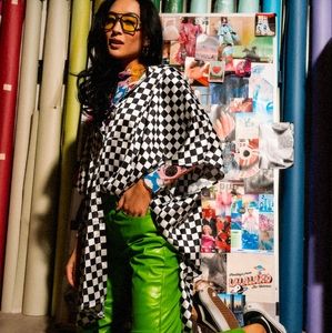 NWT Dressed in LALA checkerboard oversized top